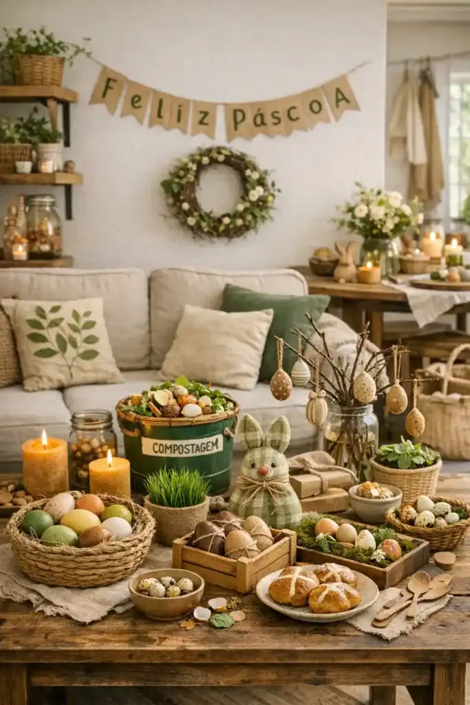 Sala Decorada Para Uma Páscoa Sustentável