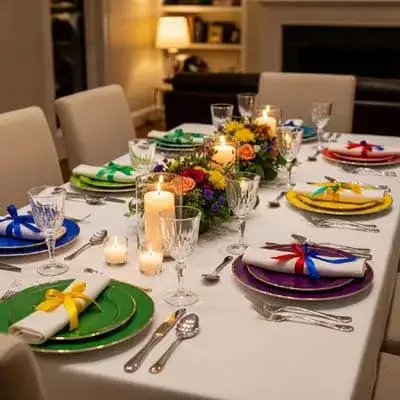 Mesa Elegante Com Utensílios Em Diferentes Cores
