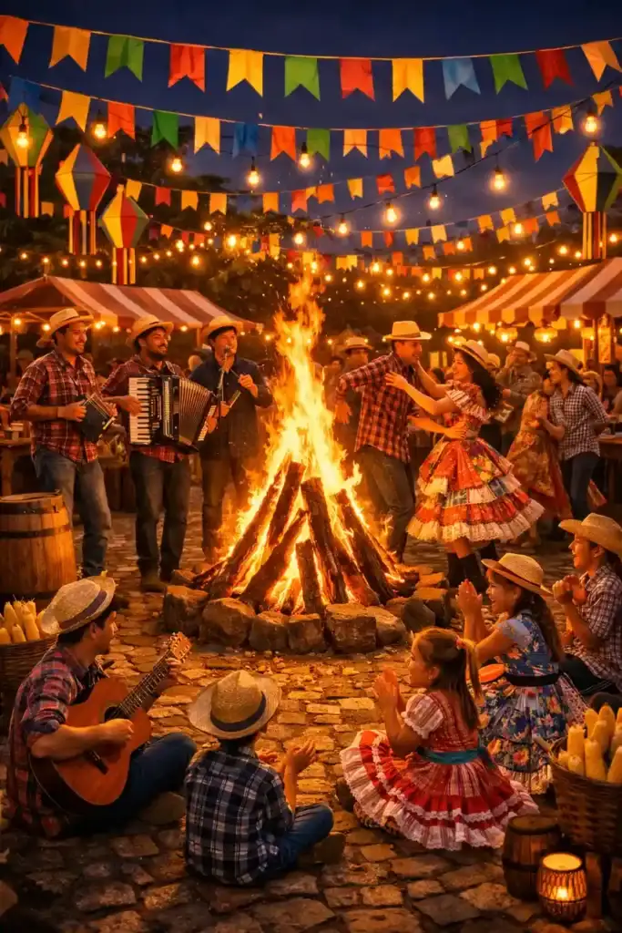 Festa-junina-fogueira | Ocaszen | Equilíbrio De Corpo Casa E Consciência Celebração De Festa Junina Ao Ar Livre Durante O Entardecer Vibrante E Cheia De Vida