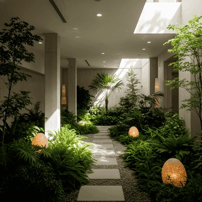 Jardim interno de uma casa grande