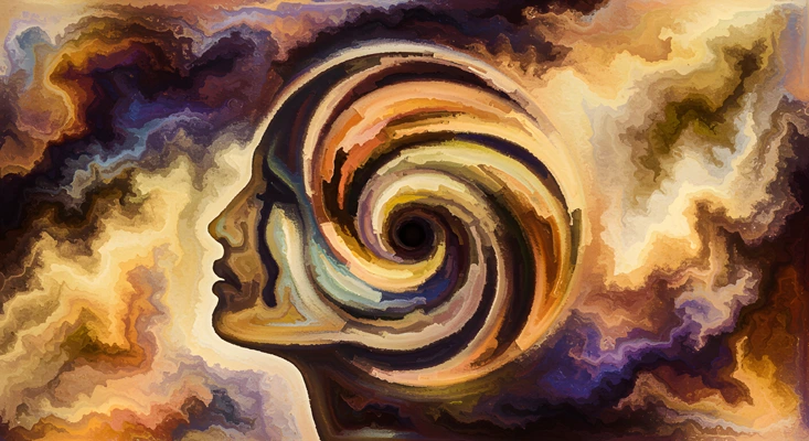 Pintura de uma pessoa com seus pensamentos