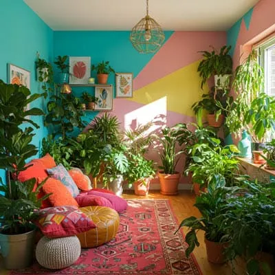 Sala-de-estar Colorida | Ocaszen | Equilíbrio De Corpo Casa E Consciência Sala De Estar Com Parede Colorida