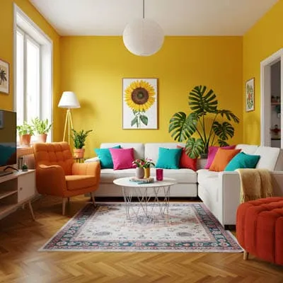Sala-de-estar-parede-amarela | Ocaszen | Equilíbrio De Corpo Casa E Consciência Sala De Estar Com Parede Amarelo