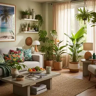 Sala-com-planta-tropical | Ocaszen | Equilíbrio De Corpo Casa E Consciência Sala Com Plantas Tropicais