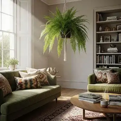 Sala-com-samambaia-pendurada | Ocaszen | Equilíbrio De Corpo Casa E Consciência Sala Com Samambaia Pendurada