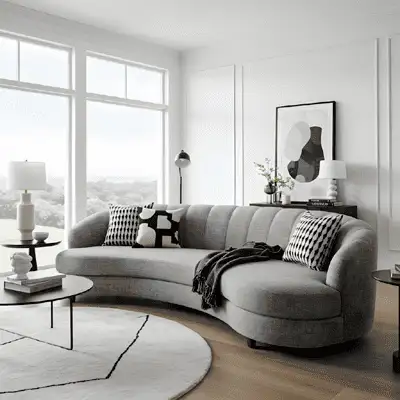 Sala Com Sofá Cinza Curvo