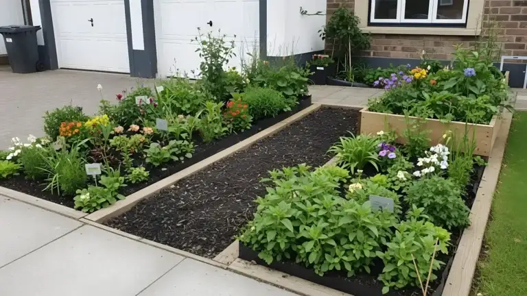 Jardim susstentável em frente a uma casa