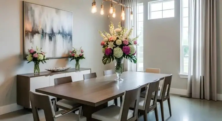 Sala de jantar com flor para o ano novo