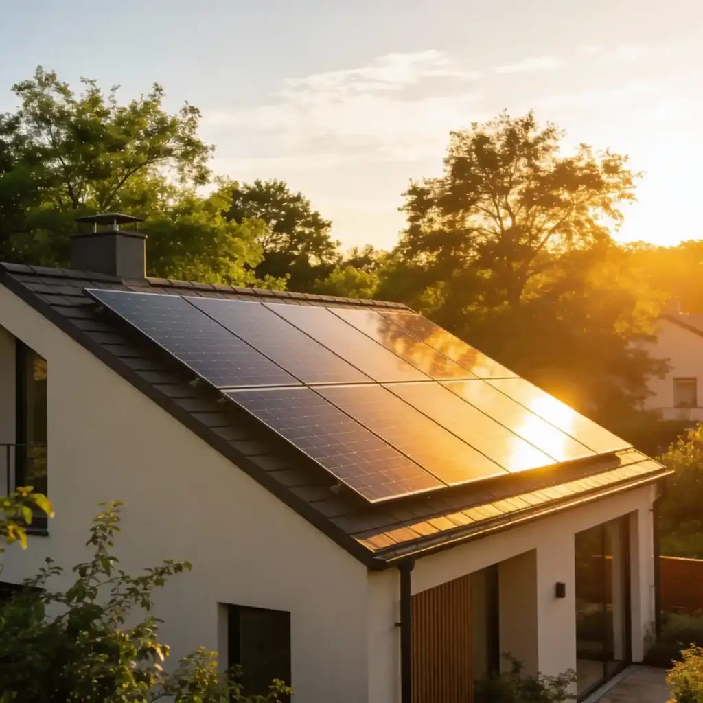 Energia Solar Slow Living   Fachada Minimalista Com Painéis Solares 