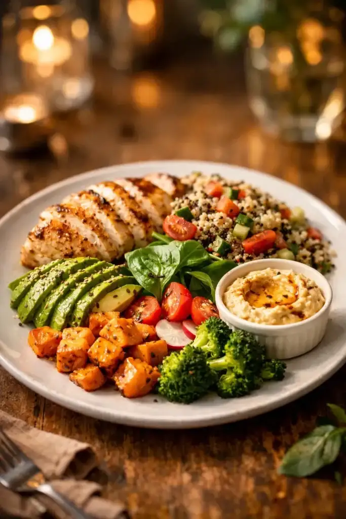 Hábitos Alimentares Conscientes   Prato Saudável Com Foco Suave E Iluminação Quente Transmitindo Bem estar E Reflexão