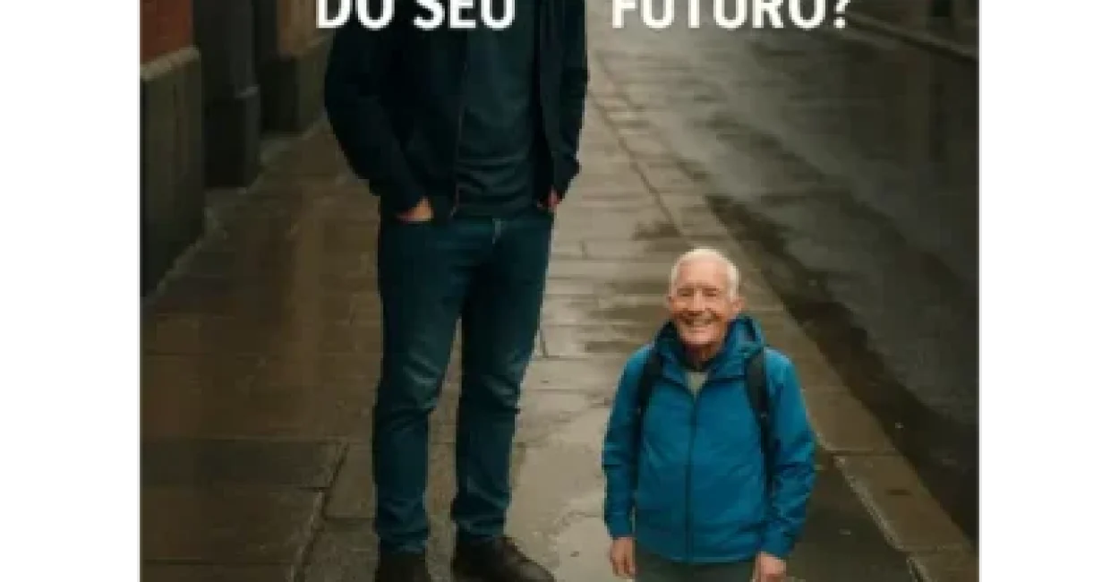 Um rapaz jovem, vendo no reflexo da agua sua imagem na velhice
