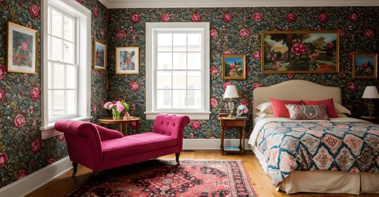 Quarto com parede florida