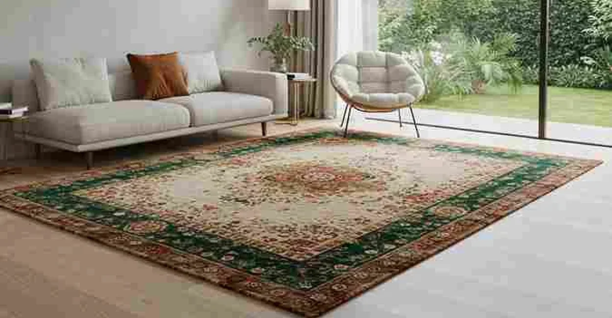 Sala com tapete oriental verde